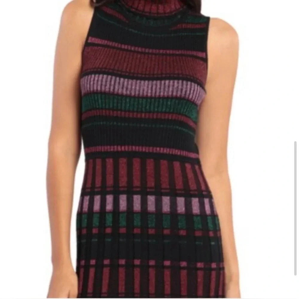 NWT Maggy London Metallic Stripes Mock Neck Midi Sweater Dress (GMA Ginger Zee) - Picture 4 of 11